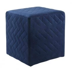 Duke Navy Velvet Brick Quilted Cube Ottoman by Inspired Home