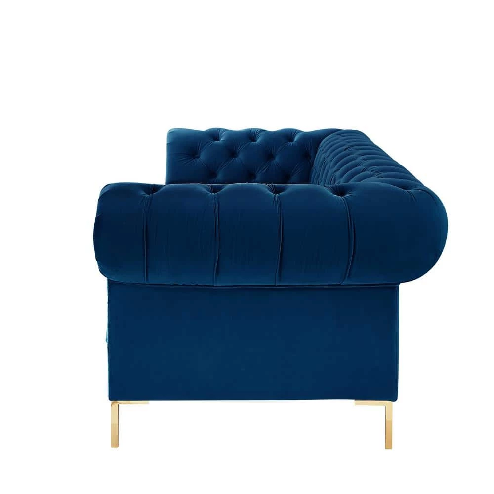 Journie Collection 38.5 in. Wide Flared Arms Velvet Upholstery Traditional Straight Shaped Button Tufted Sofa in Blue by Inspired Home 7 Journie Collection 38.5 in. Wide Flared Arms Velvet Upholstery Traditional Straight Shaped Button Tufted Sofa in Blue by Inspired Home - Image 5