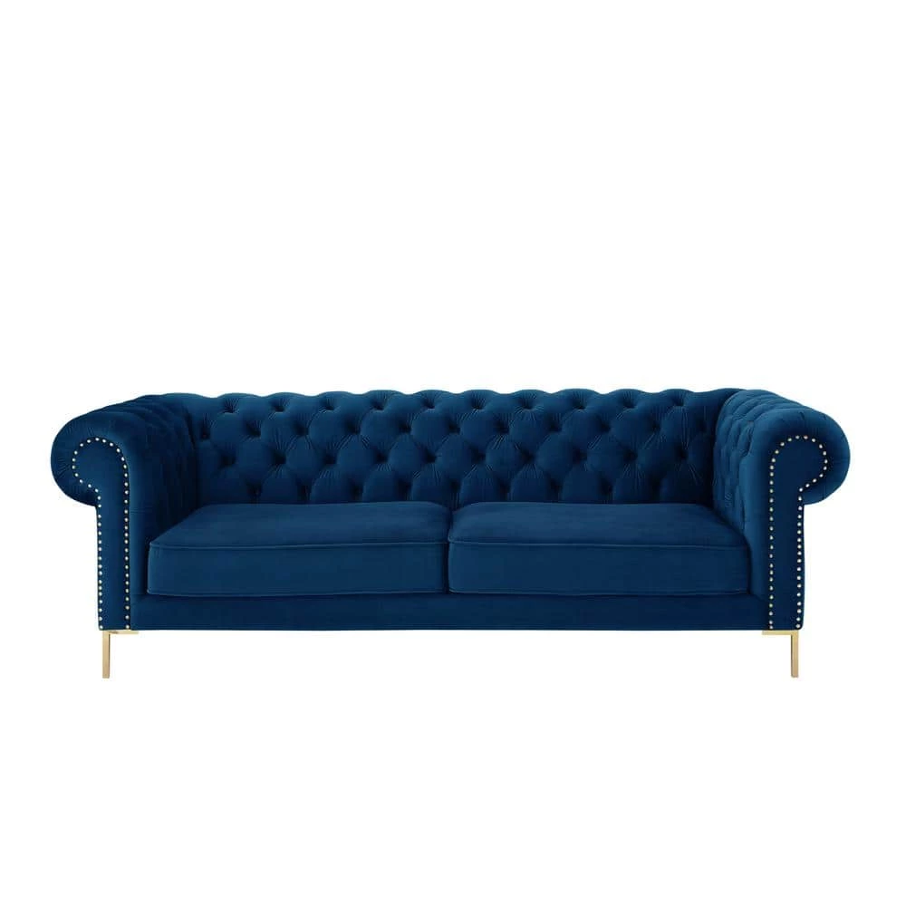 Journie Collection 38.5 in. Wide Flared Arms Velvet Upholstery Traditional Straight Shaped Button Tufted Sofa in Blue by Inspired Home 3 Journie Collection 38.5 in. Wide Flared Arms Velvet Upholstery Traditional Straight Shaped Button Tufted Sofa in Blue by Inspired Home