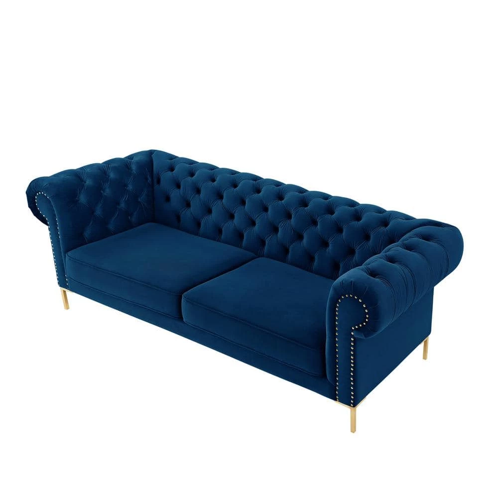 Journie Collection 38.5 in. Wide Flared Arms Velvet Upholstery Traditional Straight Shaped Button Tufted Sofa in Blue by Inspired Home 4 Journie Collection 38.5 in. Wide Flared Arms Velvet Upholstery Traditional Straight Shaped Button Tufted Sofa in Blue by Inspired Home - Image 2