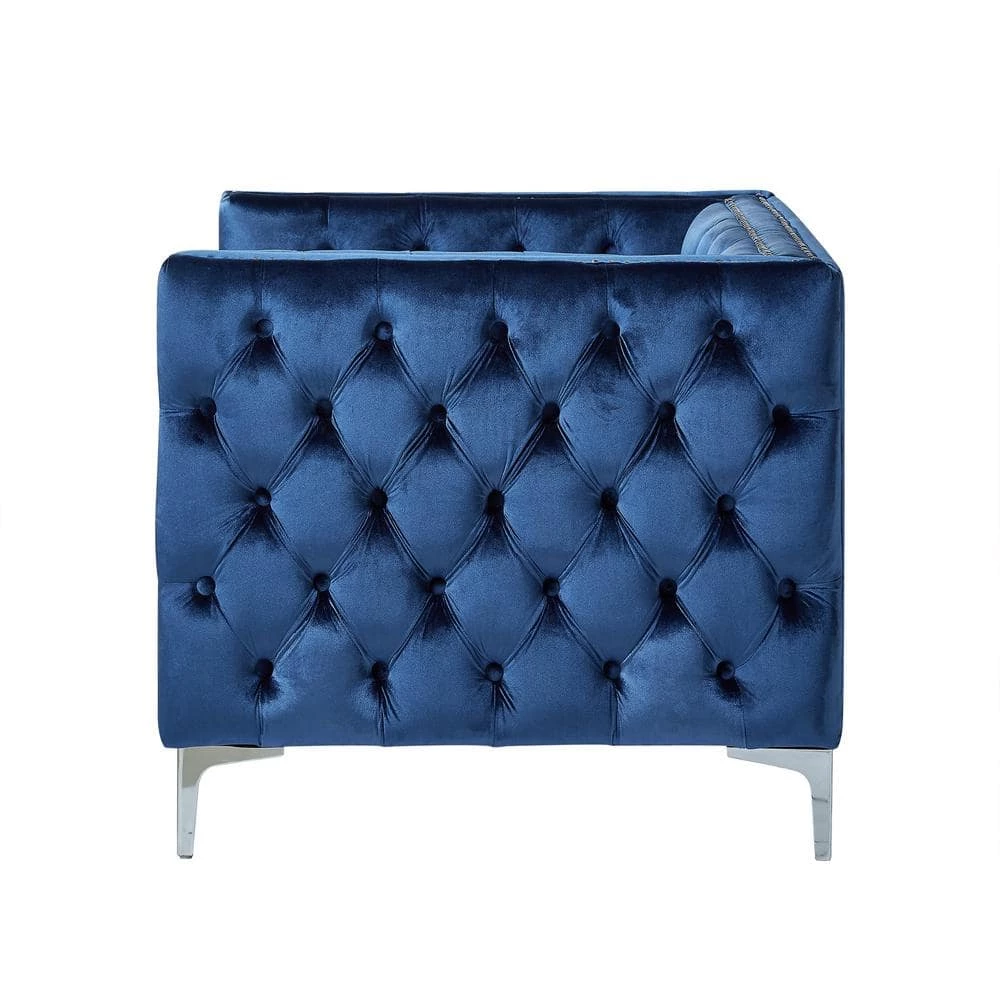 Olivia Velvet Club Arm Chair Navy Button Tufted Nailhead Trim Metal Y-Leg by Inspired Home 8 Olivia Velvet Club Arm Chair Navy Button Tufted Nailhead Trim Metal Y-Leg by Inspired Home - Image 6