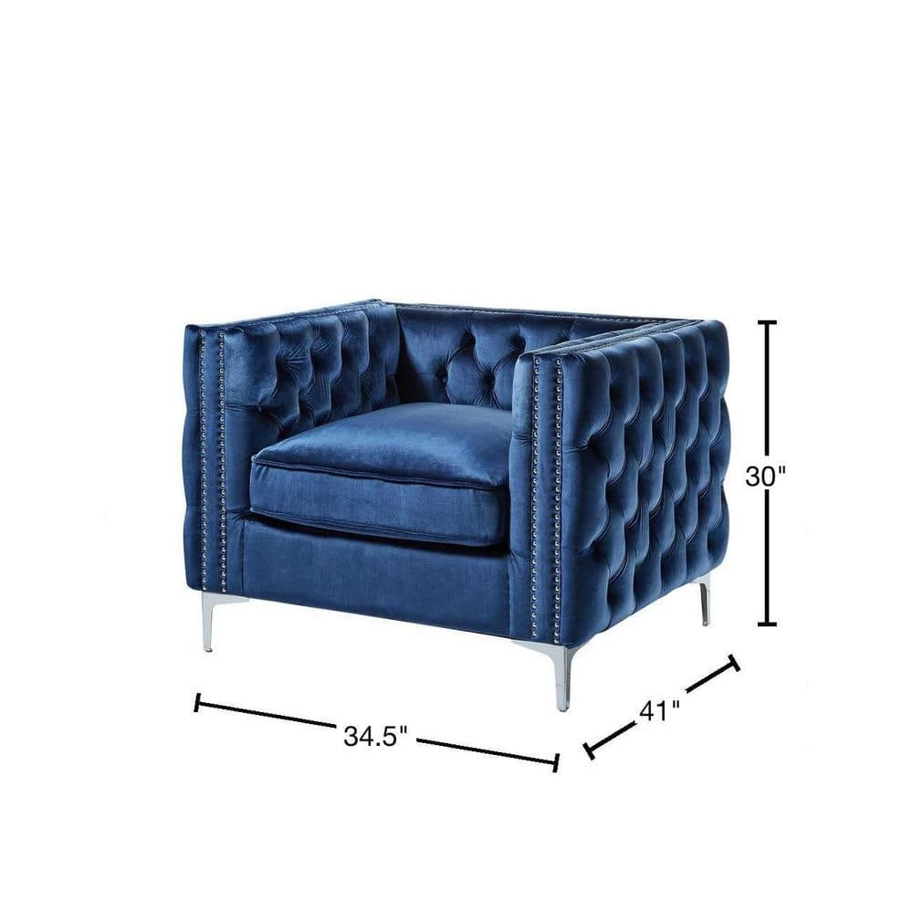 Olivia Velvet Club Arm Chair Navy Button Tufted Nailhead Trim Metal Y-Leg by Inspired Home 4 Olivia Velvet Club Arm Chair Navy Button Tufted Nailhead Trim Metal Y-Leg by Inspired Home - Image 2