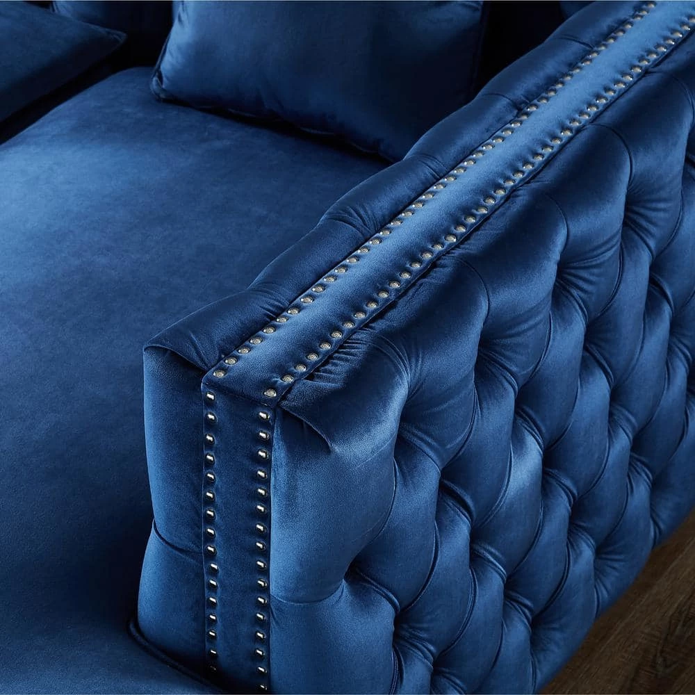 Olivia Velvet Club Arm Chair Navy Button Tufted Nailhead Trim Metal Y-Leg by Inspired Home 10 Olivia Velvet Club Arm Chair Navy Button Tufted Nailhead Trim Metal Y-Leg by Inspired Home - Image 8