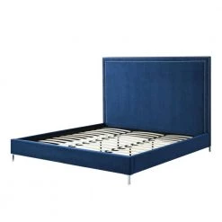 Samuele Navy Velvet Nailhead Trim Platform Queen Bed by Inspired Home