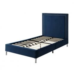 Samuele Navy Velvet Twin Size Platform Bed by Inspired Home