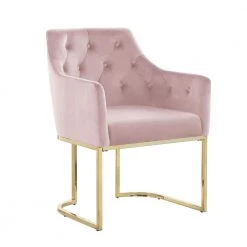 Lana Pink Tufted Velvet Arm Chair in Gold by Best Master Furniture