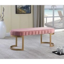 Mae Pink Velvet Bronze Accent Bench 49.5 in. D x 18.5 in. H by Best Master Furniture -Inspired Home Sales Store pink best master furniture bedroom benches jj024vp 31 1000