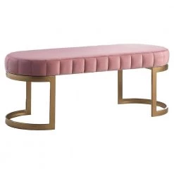 Mae Pink Velvet Bronze Accent Bench 49.5 in. D x 18.5 in. H by Best Master Furniture