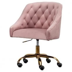 Dulce Pink Velvet Swivel Task Chair with Gold Base by Best Master Furniture