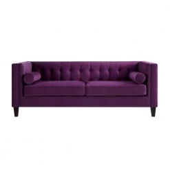 Miah 34 in. Purple Velvet 3-Seater Tuxedo Sofa with Removable Cushions by Inspired Home