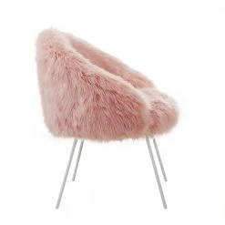 Ana Luxe Fur with White Powder Coated Metal Leg Accent Chair, Rose by Inspired Home -Inspired Home Sales Store rose inspired home accent chairs ac49 04rs hd 1f 1000