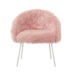 Ana Luxe Fur with White Powder Coated Metal Leg Accent Chair, Rose by Inspired Home