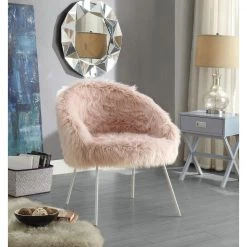 Ana Luxe Fur with White Powder Coated Metal Leg Accent Chair, Rose by Inspired Home -Inspired Home Sales Store rose inspired home accent chairs ac49 04rs hd d4 1000