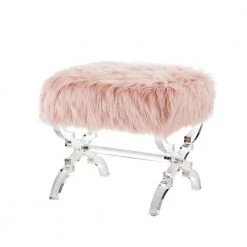 Reida Rose Acrylic X-Leg Faux Fur Ottoman by Inspired Home