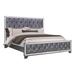 Barbara Dark Gray Queen Tufted Mirrored Bed by Best Master Furniture