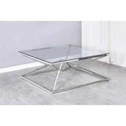 Rosepark Silver Glass with Stainless Steel Square Coffee Table by Best Master Furniture -Inspired Home Sales Store silver best master furniture coffee tables e51s 31 1000