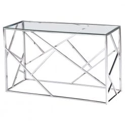 Edward 48 in. Silver Rectangle Glass Console Table by Best Master Furniture