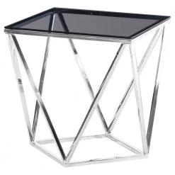Brookhurst 19.5 in. Smoked/Silver Glass with Stainless Steel End Table by Best Master Furniture