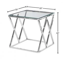 Santa Ana Glass with Stainless Steel Square 21.5 in. End Table Silver by Best Master Furniture 8 Santa Ana Glass with Stainless Steel Square 21.5 in. End Table Silver by Best Master Furniture -Inspired Home Sales Store silver best master furniture end side tables e46 40 1000