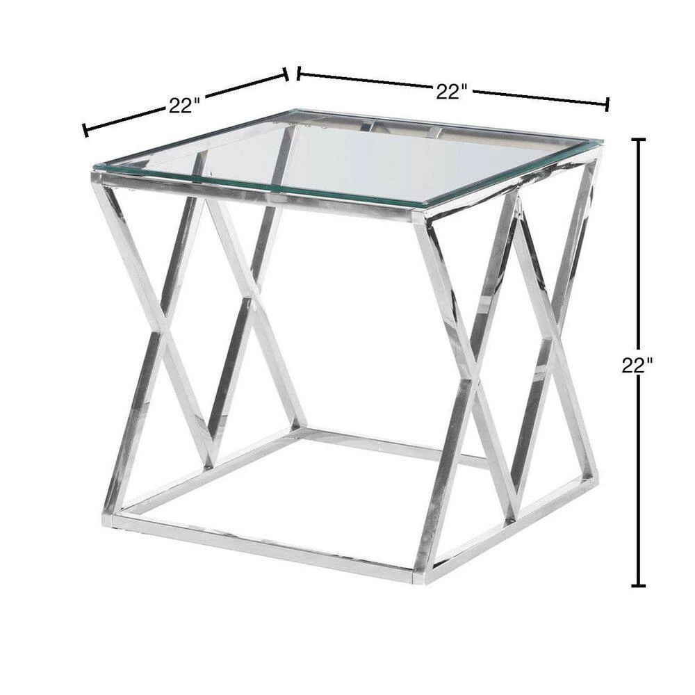 Santa Ana Glass with Stainless Steel Square 21.5 in. End Table Silver by Best Master Furniture 5 Santa Ana Glass with Stainless Steel Square 21.5 in. End Table Silver by Best Master Furniture - Image 3