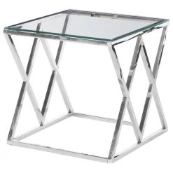 Santa Ana Glass with Stainless Steel Square 21.5 in. End Table Silver by Best Master Furniture