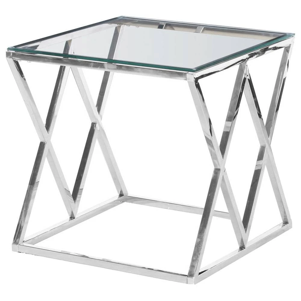 Santa Ana Glass with Stainless Steel Square 21.5 in. End Table Silver by Best Master Furniture 3 Santa Ana Glass with Stainless Steel Square 21.5 in. End Table Silver by Best Master Furniture