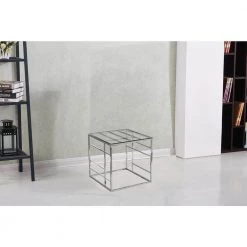 Mason 22 in. Silver Stainless Steel with Glass Square End Table by Best Master Furniture -Inspired Home Sales Store silver best master furniture end side tables e66 31 1000