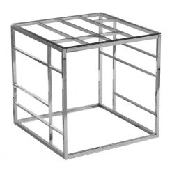 Mason 22 in. Silver Stainless Steel with Glass Square End Table by Best Master Furniture