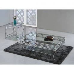 Mako 22 in. Silver Stainless Steel with Clear Glass End Table by Best Master Furniture -Inspired Home Sales Store silver best master furniture end side tables gw120e 31 1000