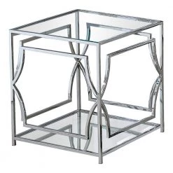 Mako 22 in. Silver Stainless Steel with Clear Glass End Table by Best Master Furniture