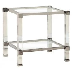 Ariana 24 in. Silver Glass with Stainless Steel Square End Table by Best Master Furniture