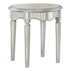 Christian 24 in. Silver Mirrored Round End Table by Best Master Furniture