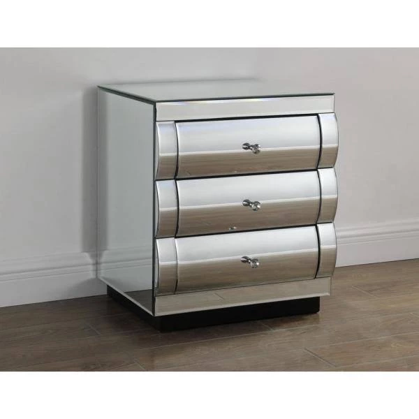 Trixie 19.5 in. Silver Mirrored 3-Drawer End Table by Best Master Furniture 6 Trixie 19.5 in. Silver Mirrored 3-Drawer End Table by Best Master Furniture - Image 4