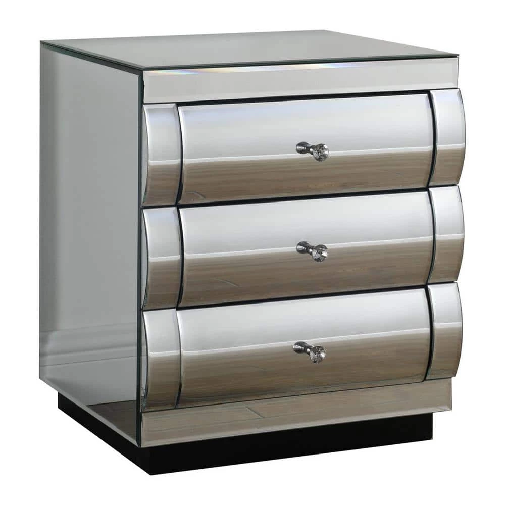 Trixie 19.5 in. Silver Mirrored 3-Drawer End Table by Best Master Furniture 3 Trixie 19.5 in. Silver Mirrored 3-Drawer End Table by Best Master Furniture