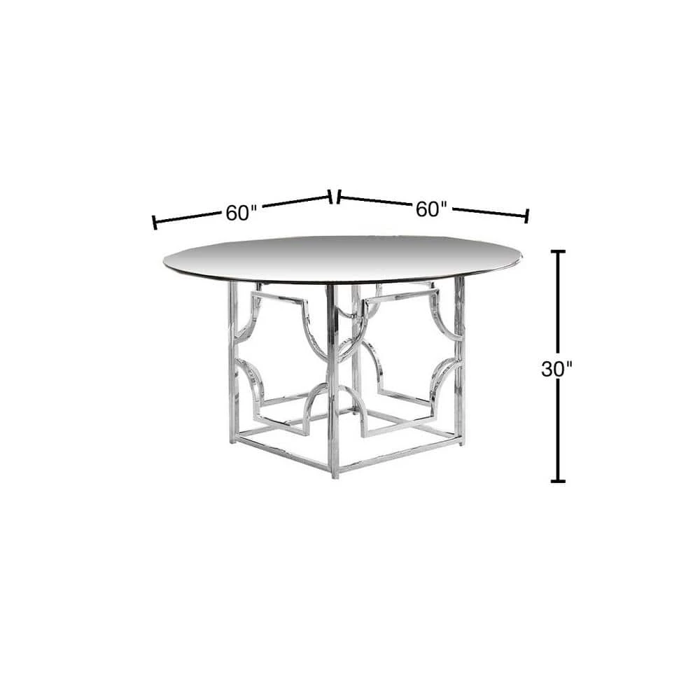 Barbosa 60 in. Modern Round Glass Dining Table Silver by Best Master Furniture 5 Barbosa 60 in. Modern Round Glass Dining Table Silver by Best Master Furniture - Image 3