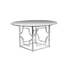 Barbosa 60 in. Modern Round Glass Dining Table Silver by Best Master Furniture