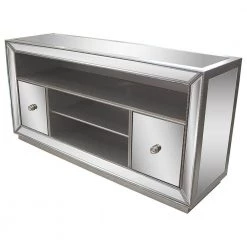 Winney 112 in. W x 16 in. D x 74 in. H Silver Mirrored Entertainment Center (4-Pieces) by Best Master Furniture