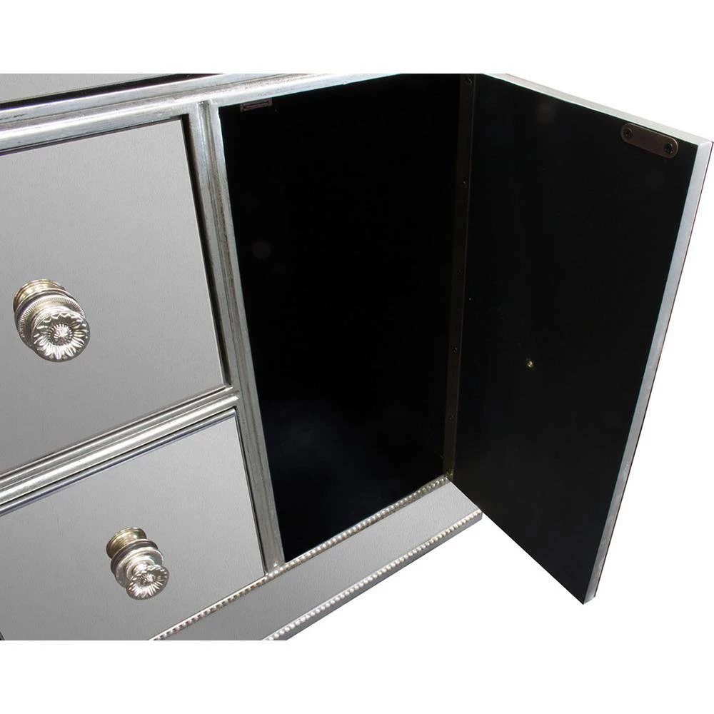 Winney 112 in. W x 16 in. D x 74 in. H Silver Mirrored Entertainment Center (4-Pieces) by Best Master Furniture 6 Winney 112 in. W x 16 in. D x 74 in. H Silver Mirrored Entertainment Center (4-Pieces) by Best Master Furniture - Image 4