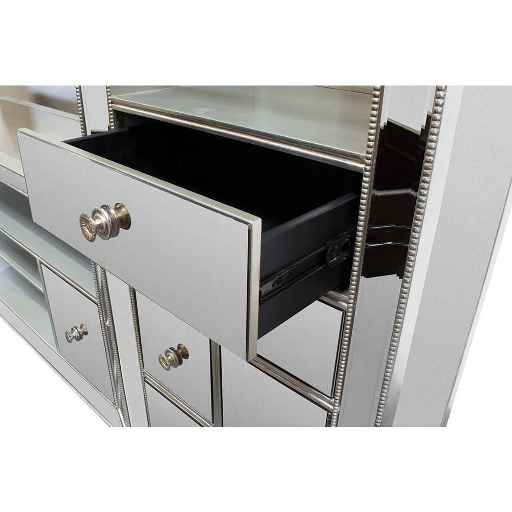 Winney 112 in. W x 16 in. D x 74 in. H Silver Mirrored Entertainment Center (4-Pieces) by Best Master Furniture 4 Winney 112 in. W x 16 in. D x 74 in. H Silver Mirrored Entertainment Center (4-Pieces) by Best Master Furniture - Image 2