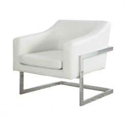Hampshire Faux Leather with Stainless Steel Modern Accent Chair, White by Best Master Furniture