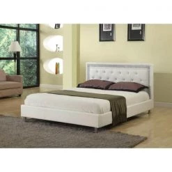 Jessie White Queen Faux Leather Platform Bed with Crystal-like Studs by Best Master Furniture -Inspired Home Sales Store white best master furniture platform beds 320wq 31 1000