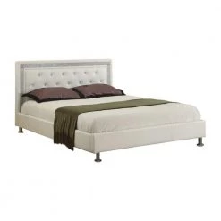 Jessie White Queen Faux Leather Platform Bed with Crystal-like Studs by Best Master Furniture