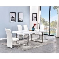 Padraig 79 in. L Rectangle White Modern Dining Table by Best Master Furniture -Inspired Home Sales Store white chrome best master furniture kitchen dining tables ba222t 31 1000