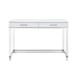 Caspian White/Chrome Writing Desk with High Gloss Finish by Inspired Home -Inspired Home Sales Store white chrome inspired home computer desks dk159 09we hd 4f 1000