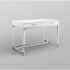 Caspian White/Chrome Writing Desk with High Gloss Finish by Inspired Home -Inspired Home Sales Store white chrome inspired home computer desks dk159 09we hd fa 1000