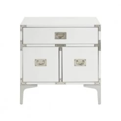 Ida Lacquered White/Chrome End Table Metal Leg Nightstand by Inspired Home