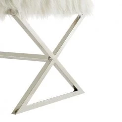 Elora White/Chrome Upholstered X-Leg Faux Fur Ottoman by Inspired Home -Inspired Home Sales Store white chrome inspired home ottomans on67 06we hd 31 1000