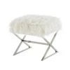 Elora White/Chrome Upholstered X-Leg Faux Fur Ottoman by Inspired Home 1 Elora White/Chrome Upholstered X-Leg Faux Fur Ottoman by Inspired Home -Inspired Home Sales Store white chrome inspired home ottomans on67 06we hd 64 1000