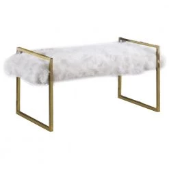 Nancy White Faux Fur Glam Accent Bench 42.5 in. D x 21 in. H by Best Master Furniture