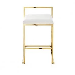 Amariah Collection 31in Bar Stool Geometric Frame Leather PU in White/Gold by Inspired Home